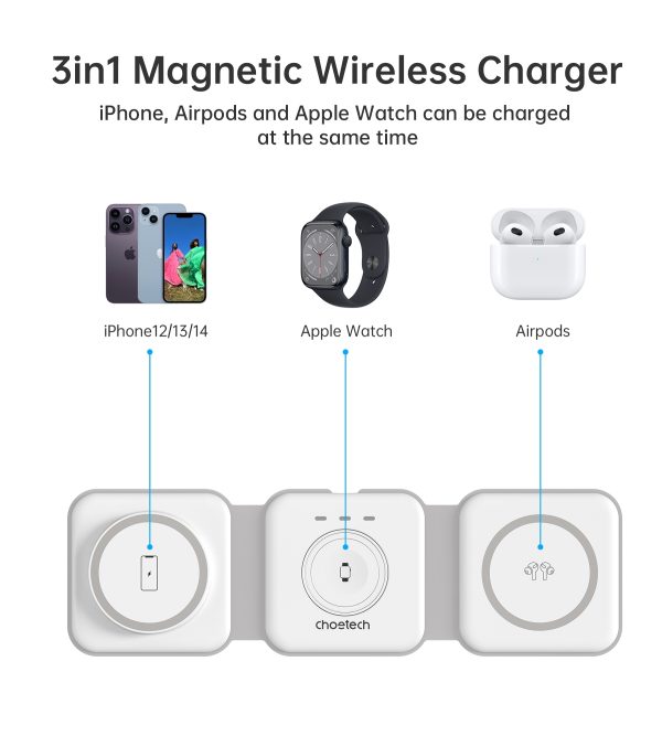 CHOETECH T588-F-WH 3-in-1 Foldable Fast Wireless Charger for Phone/Watch/Earphone - Image 4
