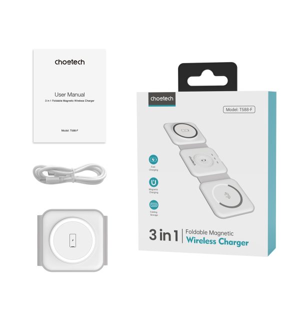 CHOETECH T588-F-WH 3-in-1 Foldable Fast Wireless Charger for Phone/Watch/Earphone - Image 11