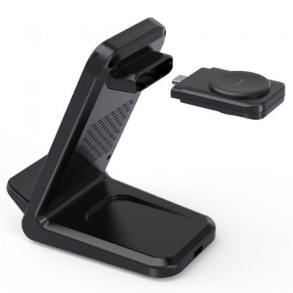 CHOETECH T608-F-BK 15W 4-in-1 Wireless Charger Stand for iWatch and Samsung Watch (Black) - Image 2