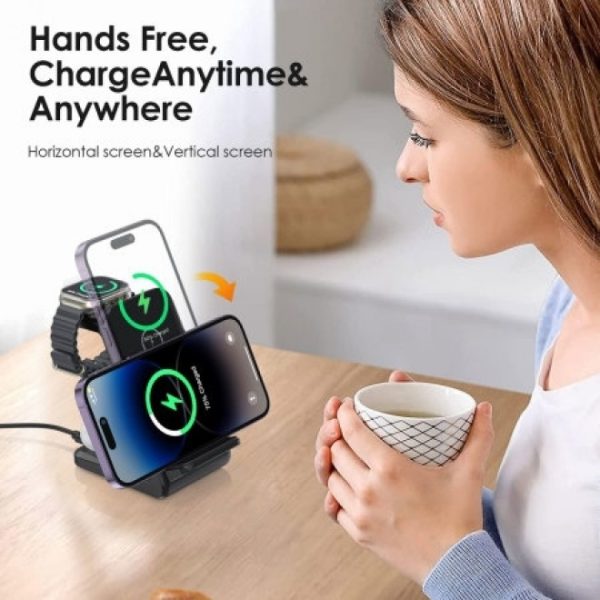 CHOETECH T608-F-BK 15W 4-in-1 Wireless Charger Stand for iWatch and Samsung Watch (Black) - Image 4