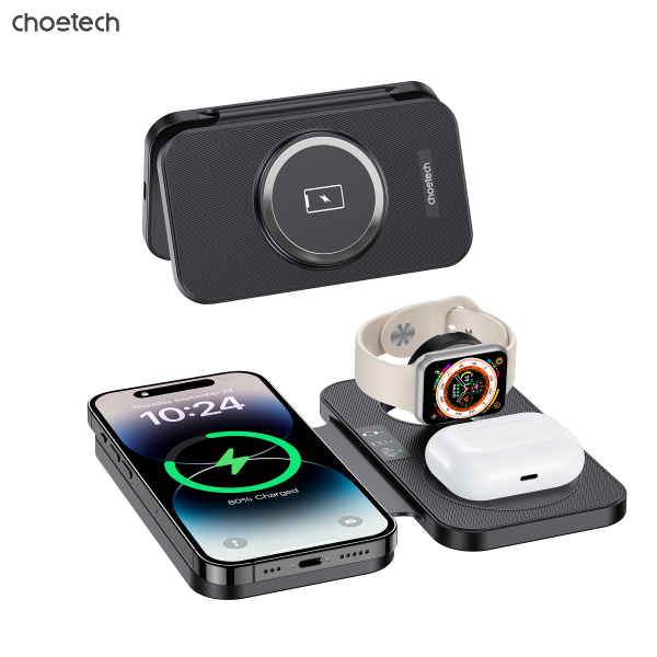 CHOETECH T616-F-BK 3in1 Magnetic Foldable Wireless Charger Black - Image 2