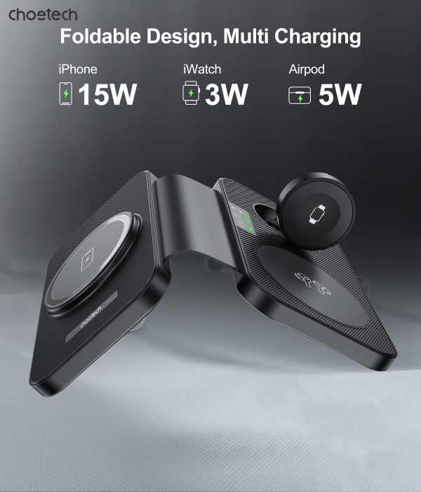CHOETECH T616-F-BK 3in1 Magnetic Foldable Wireless Charger Black - Image 6