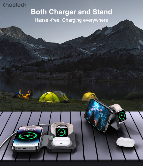 CHOETECH T616-F-BK 3in1 Magnetic Foldable Wireless Charger Black - Image 8