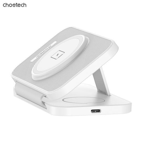 CHOETECH T616-F-WH 3in1 Magnetic Foldable Wireless Charger White - Image 2