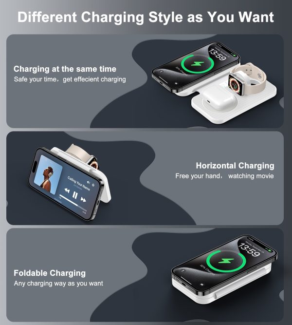 CHOETECH T616-F-WH 3in1 Magnetic Foldable Wireless Charger White - Image 6