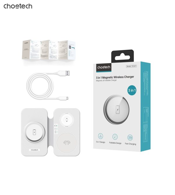 CHOETECH T616-F-WH 3in1 Magnetic Foldable Wireless Charger White - Image 9