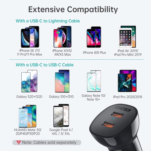 CHOETECH TC0008-BK Dual USB-C 36W Car Charger Adapter Black - Image 2