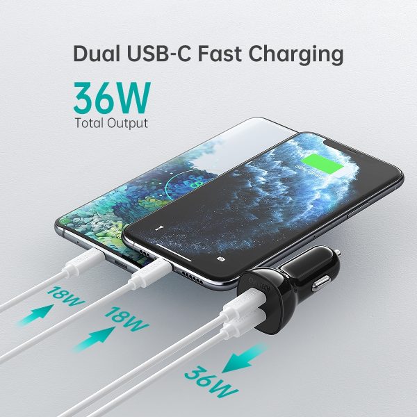 CHOETECH TC0008-BK Dual USB-C 36W Car Charger Adapter Black - Image 5