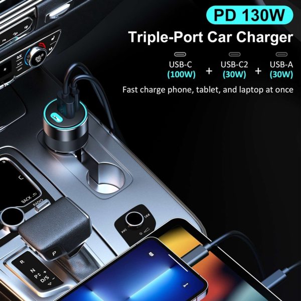 CHOETECH TC0011 130W 3 Ports (Dual USB-C Port PD3.0 + USB-A Port) Fast Car Charger - Image 3