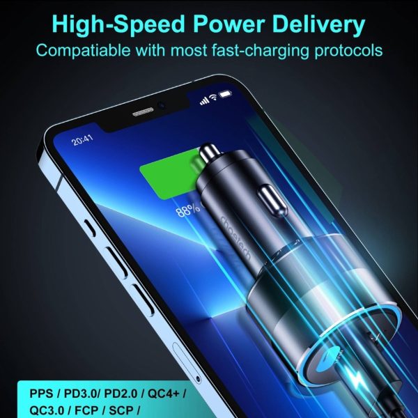 CHOETECH TC0011 130W 3 Ports (Dual USB-C Port PD3.0 + USB-A Port) Fast Car Charger - Image 4