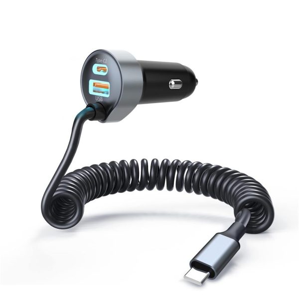 CHOETECH TC0030 65W 3-Port Fast Car Charger with 3.3ft Type-C Stretchable Cable - Image 2