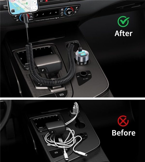 CHOETECH TC0030 65W 3-Port Fast Car Charger with 3.3ft Type-C Stretchable Cable - Image 7