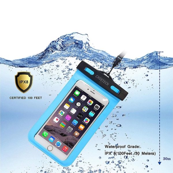 CHOETECH WPC007-BE Universal WaterProof Cell Phone Pouch bag up to 8-inch (Blue) - Image 2