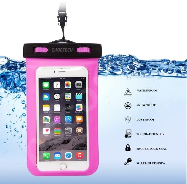 CHOETECH WPC007-PK Universal WaterProof Cell Phone Pouch bag up to 8-inch (Pink) - Image 3