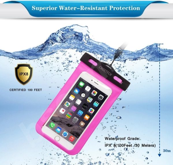 CHOETECH WPC007-PK Universal WaterProof Cell Phone Pouch bag up to 8-inch (Pink) - Image 4