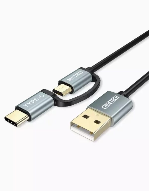 CHOETECH XAC-0012-102BK 2-in-1 USB Type C+Micro USB Cable 1.2m Charge & Sync for Samsung Phones - Image 2
