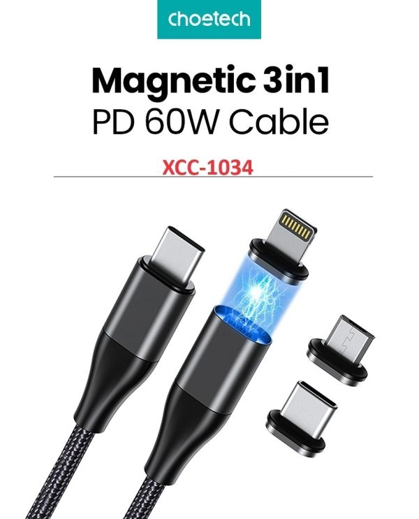 CHOETECH XCC-1034 60W C to C 1M Cable with 3 Replaceable Connecter - Image 2