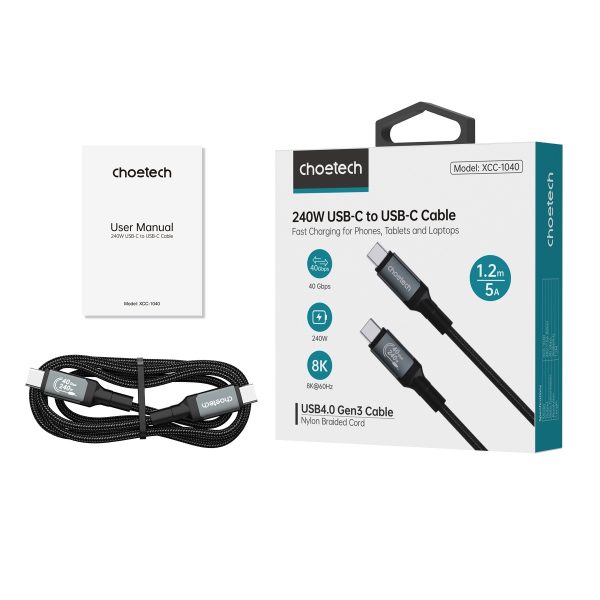 CHOETECH XCC-1040 USB-C M to M 240W Super Fast Speed Gen3 Cable 1.2M - Image 11