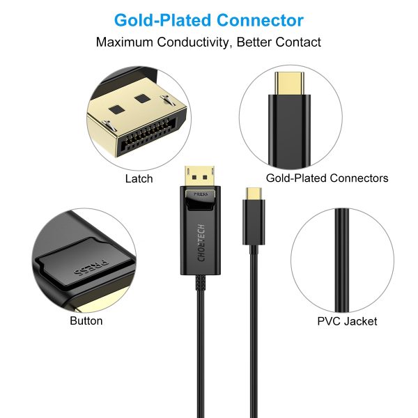 Choetech XCP-1801BK USB-C to DisplayPort Cable 1.8m - Image 2