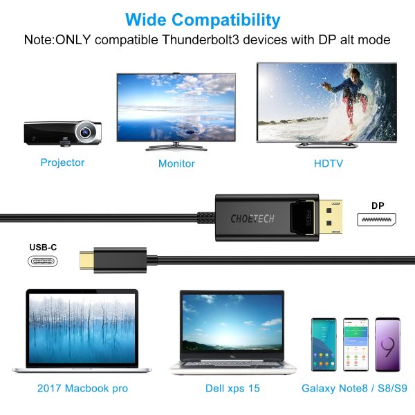 Choetech XCP-1801BK USB-C to DisplayPort Cable 1.8m - Image 3