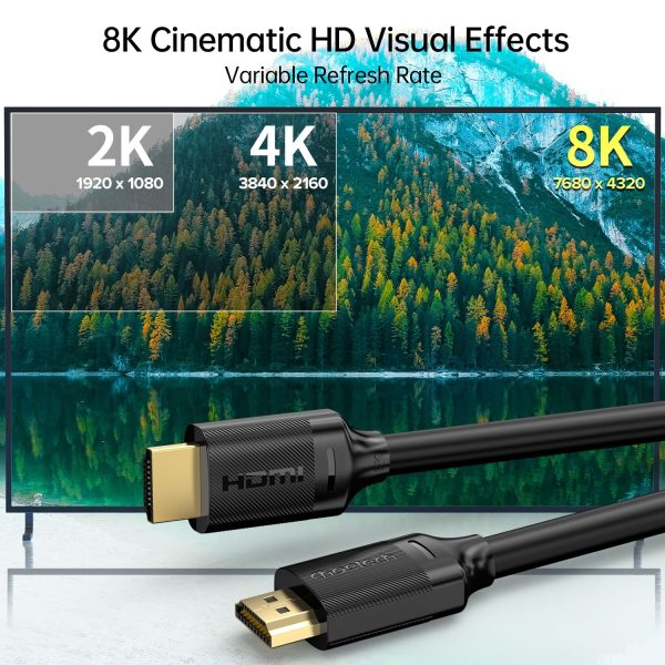 CHOETECH XHH-TP20 8K HDMI 2.1 Cable 8K@60Hz 48Gbps 2M Braided Cable - Black - Image 2