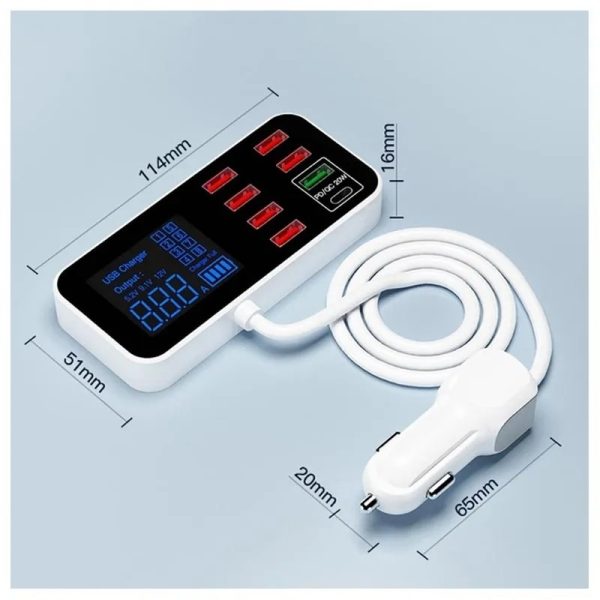 8-Port PD+QC3.0 Car Charger with LED Display - Image 3
