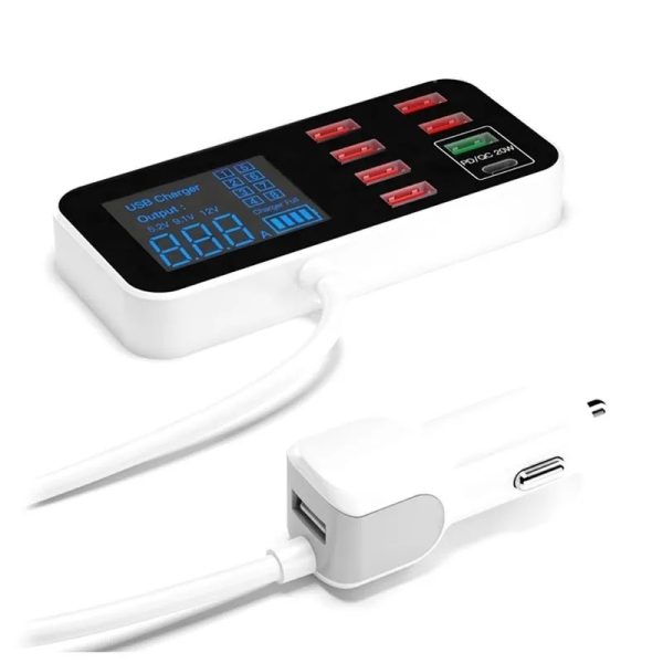 8-Port PD+QC3.0 Car Charger with LED Display - Image 6