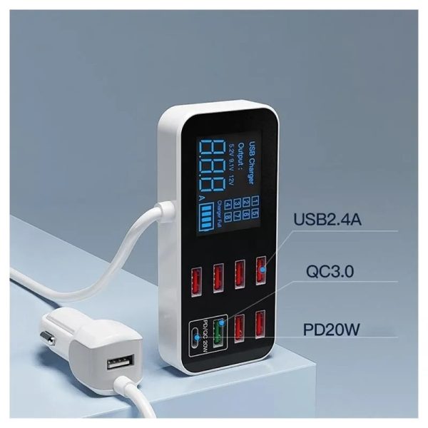 8-Port PD+QC3.0 Car Charger with LED Display - Image 7
