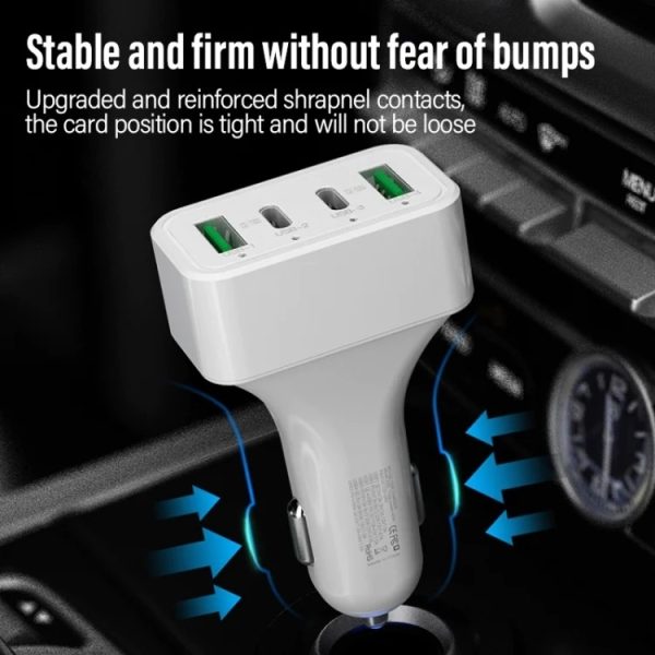 4-Port Car Charger (2 Ports PD + 2 Ports QC3.0 ) White - Image 6