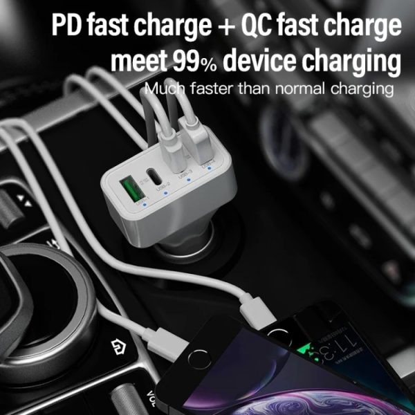 4-Port Car Charger (2 Ports PD + 2 Ports QC3.0 ) White - Image 8