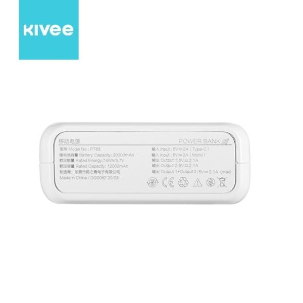 KIVEE PT63 20000mAh Power Bank White - Image 4