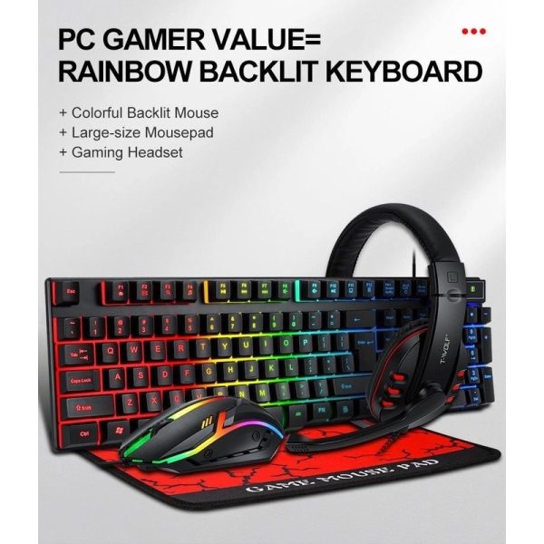 T-Wolf TF800 RGB 4-pcs Gaming Keyboard/Mouse/Headphone/Mouse Pad Kit Set - Image 2