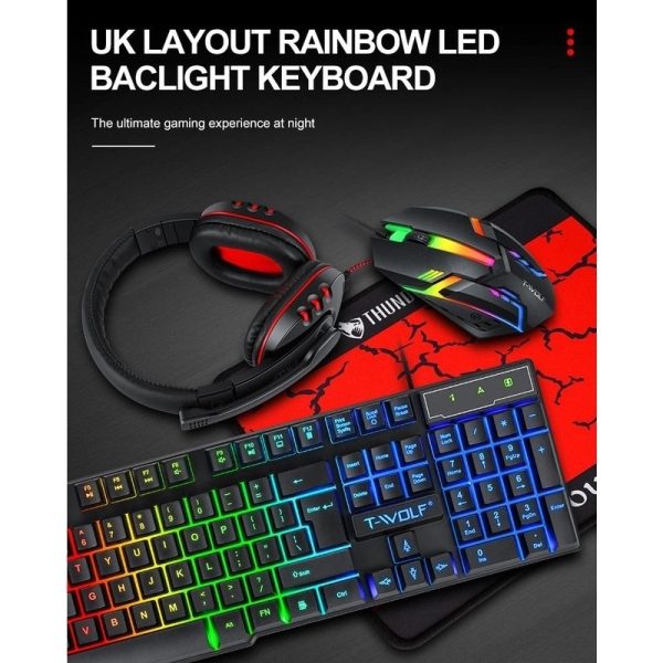 T-Wolf TF800 RGB 4-pcs Gaming Keyboard/Mouse/Headphone/Mouse Pad Kit Set - Image 4