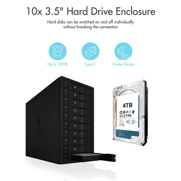 ICY BOX IB-3810-C31 SINGLE enclosure for 10x HDD with USB 3.1 (Gen 2) Type-C or Type-A interface - Image 3