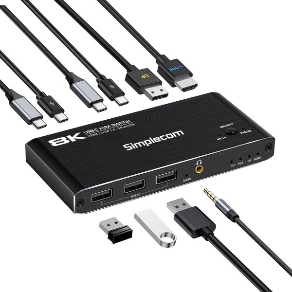 Simplecom KM470 2-Port USB-C KVM Switch 8K Docking Station HDMI 2.1 DP for Laptop Tablet - Image 2