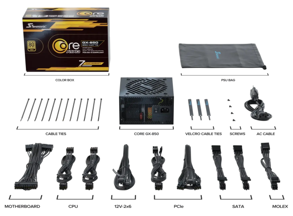 Seasonic Core GX-850 ATX3 80 Plus Gold Full Modular 850W PSU (SRP-CGX851-A5A32SF) - Image 5