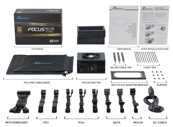 Seasonic FOCUS SGX-750 (2021) 750W Modular 80 Plus Gold PSU - Image 8