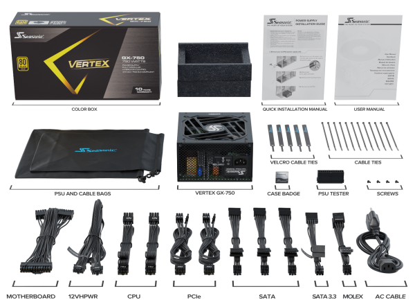 Seasonic VERTEX 750W (GX-750)  80 PLUS Gold Modular PSU ATX 3.0 - Image 7