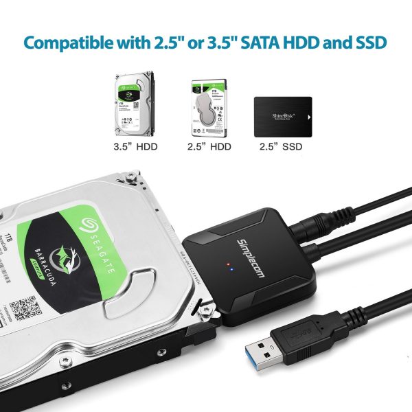 Simplecom SA236 USB 3.0 to SATA Adapter Cable Converter with Power Supply for 2.5" & 3.5" HDD SSD - Image 4