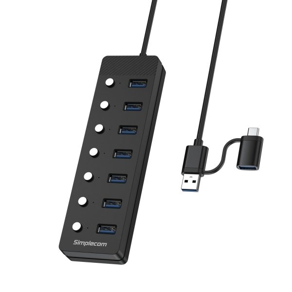 Simplecom CH375C USB-A and USB-C to 7-Port USB 3.0 Hub 5Gbps Individual Switches and Power Adapter - Image 3
