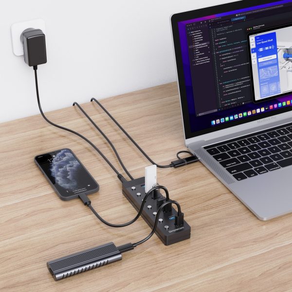 Simplecom CH375C USB-A and USB-C to 7-Port USB 3.0 Hub 5Gbps Individual Switches and Power Adapter - Image 5