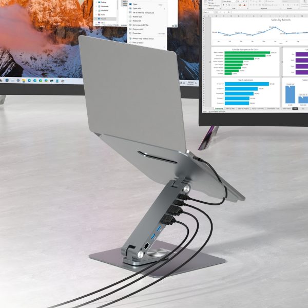 Simplecom CHT660 Adjustable Aluminium Laptop Stand with 6-Port USB-C Docking Station Dual 4K HDMI Display - Image 6