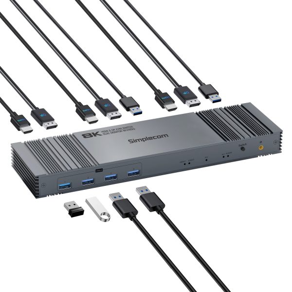 Simplecom KM490 HDMI and DisplayPort Dual Monitor KVM Switch for 2 Computers with 4-Port USB 3.0 Hub 5Gbps 8K@60Hz - Image 2