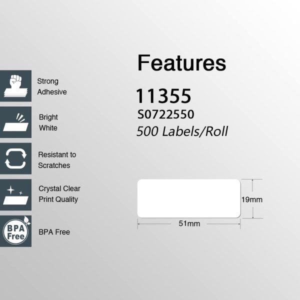 10x Compatible Dymo 11355 SD11355 / S0722550 thermal label 19mm x 51mm 500 Per Roll for Dymo labelWriter - Image 2