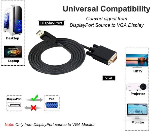 1.8M Display Port DP Male To VGA/M Cable Converter Connector Adaptor - Image 5