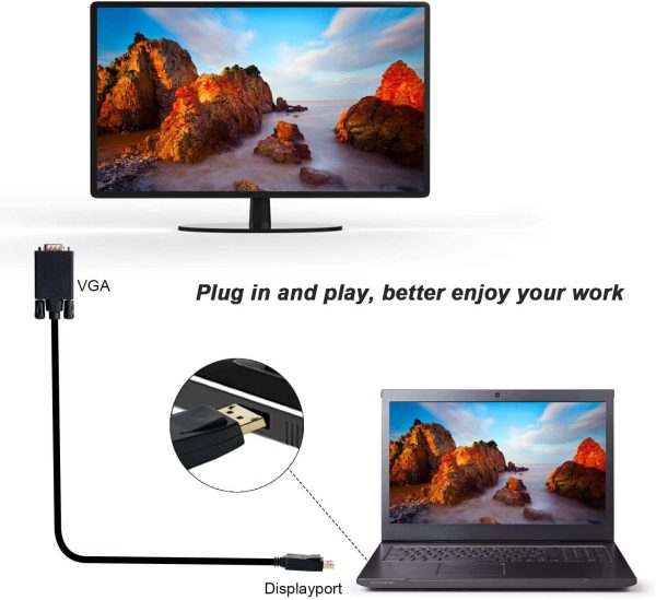 1.8M Display Port DP Male To VGA/M Cable Converter Connector Adaptor - Image 7