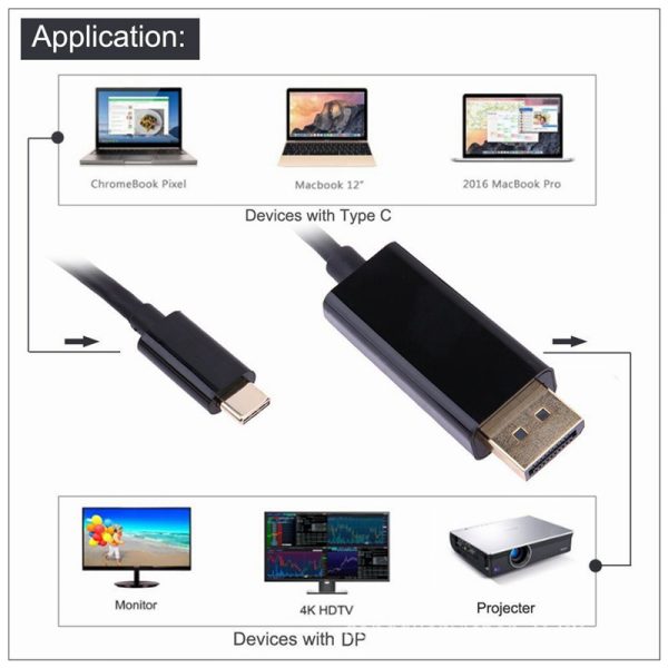 1.8M Type C USB-C Thunderbolt 3 to Display port DP Cable Male to Male Converter - Image 3