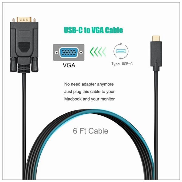 1.8M Type C USB-C Thunderbolt 3 to VGA Cable Male to Male Converter for MacBook - Image 2