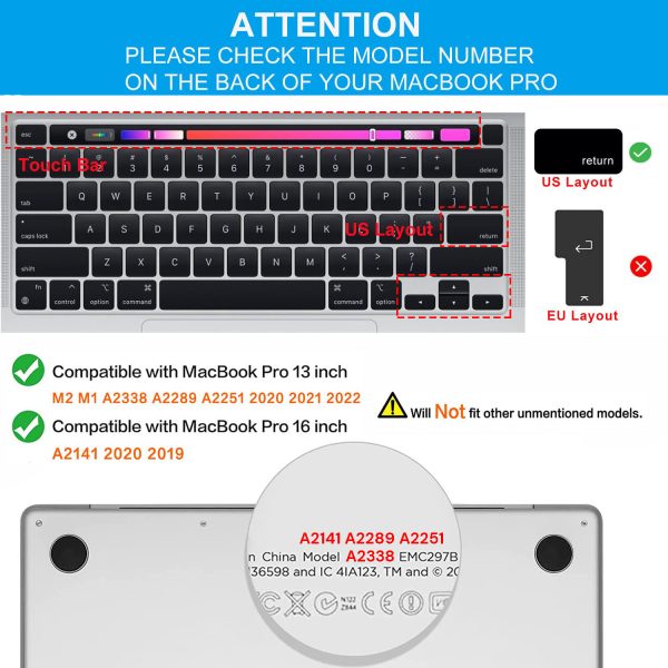 Keyboard Cover Skin For MacBook Pro 13 Pro 16 A2338 A2289 A2251 A2141 M1 M2 2020 to 2023 Wine Red - Image 2