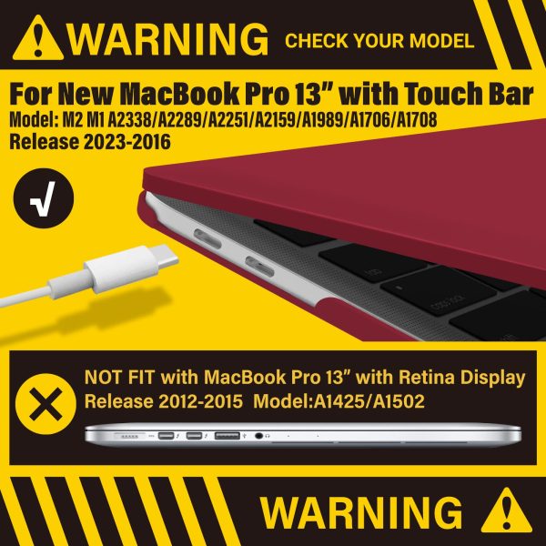 Wine Red MacBook Pro 13 Inch Case 2016-2023 M1 M2 A2338 A2289 A2251 A2159 Hard Shell Case Keyboard Cover - Image 2